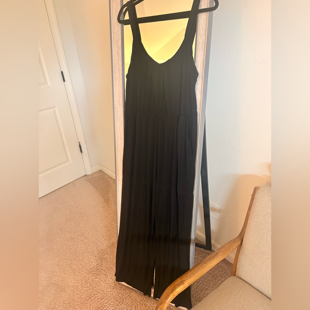 Market & Spruce Black Jumpsuit Stretchy With Pockets Cinched Waist